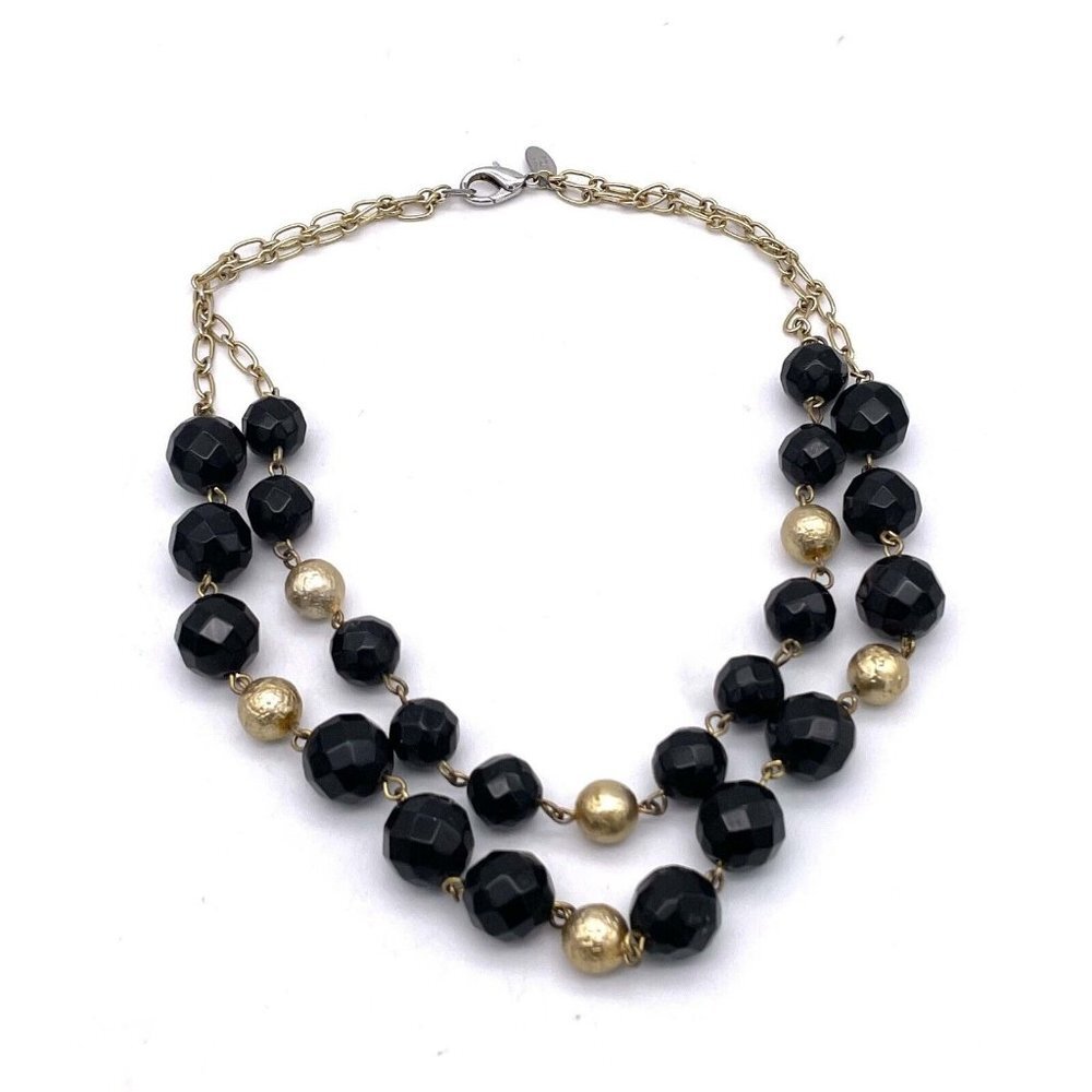Lydell Nyc Layered Two Strand Beaded Necklace Black Gold Tone Lobster Closure